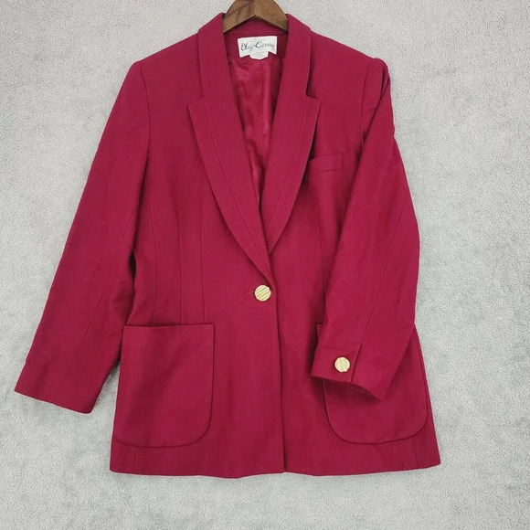 Oleg Cassini Womens 14 Red Wool Blend Blazer Jacket Work Career 23PT - Picture 1 of 8